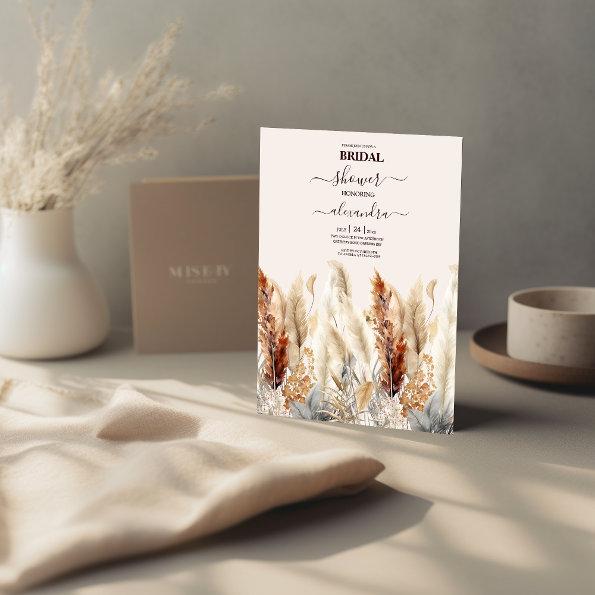 Fall Watercolor Pampas Grass Bridal Invitations