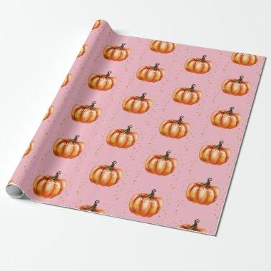 Fall Watercolor Pumpkins Pink Wrapping Paper