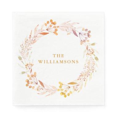Fall Watercolor Wreath Personalized Family Name Napkins