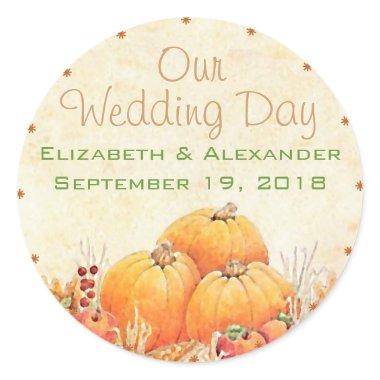 Fall Wedding Guest Favor Classic Round Sticker