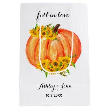 Fall Wedding Orange Floral Pumpkin Medium Gift Bag