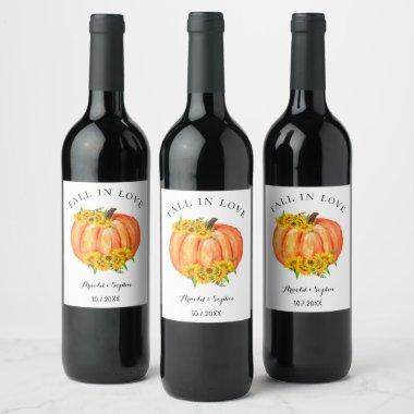 Fall Wedding Orange Pumpkin Floral Wine Label