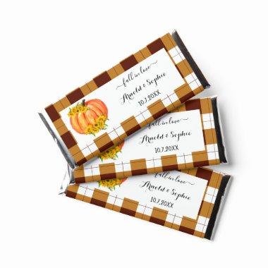Fall Wedding Pumpkin Brown White Plaid Hershey Bar Favors