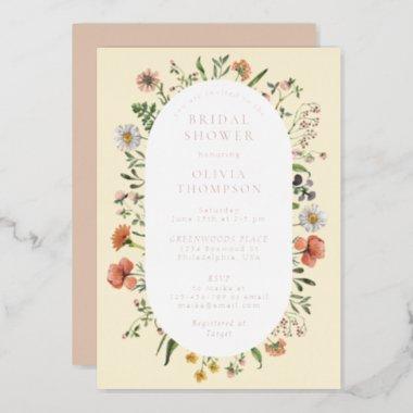 Fall Whimsical Wildflower Arch Bridal Shower Foil Invitations