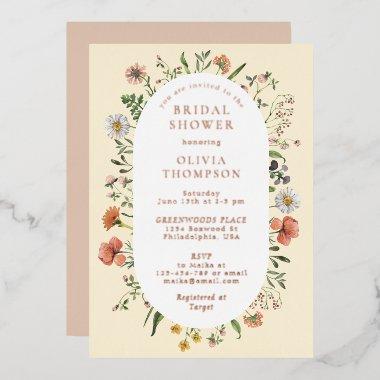 Fall Whimsical Wildflower Arch Bridal Shower Foil Invitations