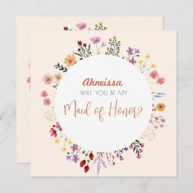 Fall Whimsical Wildflower Floral Maid of Honor Invitations