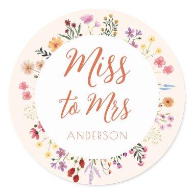 Fall whimsical Wildflower Ms to Mrs Bridal Shower Classic Round Sticker