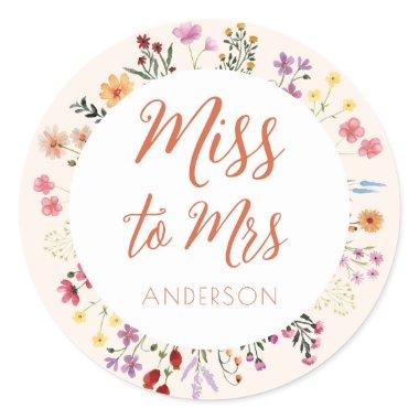 Fall whimsical Wildflower Ms to Mrs Bridal Shower Classic Round Sticker