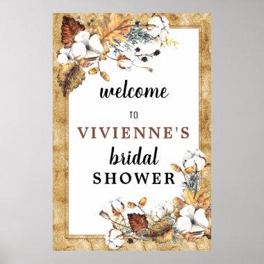 Fall White Floral Gold Bridal Shower Welcome Sign