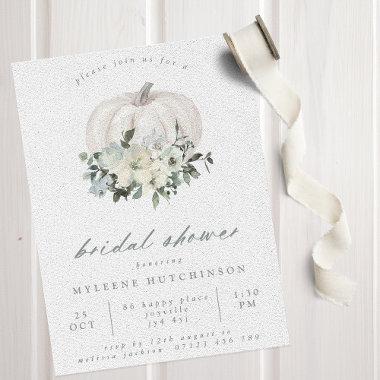Fall White Floral Pumpkin & Sage Bridal Shower Invitations