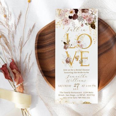 Fall Wildflower Gold Floral Bridal Shower Invitations