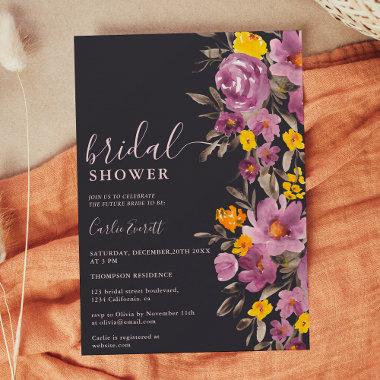 Fall Winter dark purple floral bridal shower Invitations