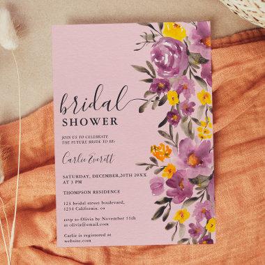 Fall Winter purple floral pink bridal shower Invitations