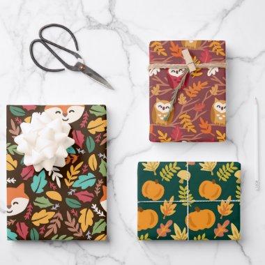 Fall Woodland Autumn Fox Owl Pumpkin Wrapping Paper Sheets