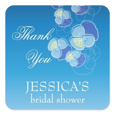 Falling Flowers Blue Ombre  Square Sticker