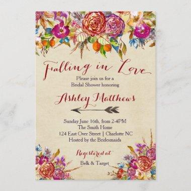 Falling In Love Floral Bridal Shower Invitations, Invitations
