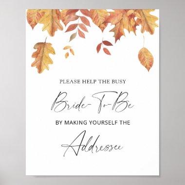 Falling leaves - help the busy bride Address Poster