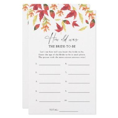 Falling leaves - How old was the bride to be game