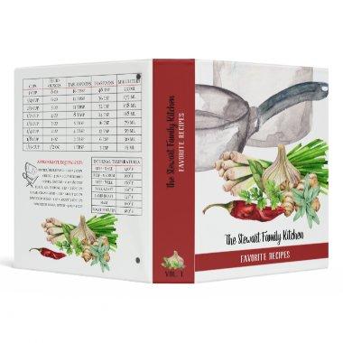 Family Favorite Watercolor Herbs and Spice Recipe 3 Ring Binder