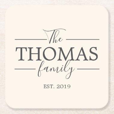 Family Last Name Housewarming Party Wedding Shower Square Paper Coaster