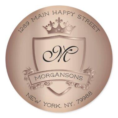 Family Monogram Return Address Crown Royal Classic Round Sticker