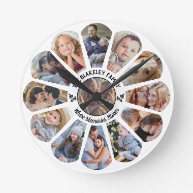 Family Photo Collage Custom 13 Pics Flower Shape Round Clock