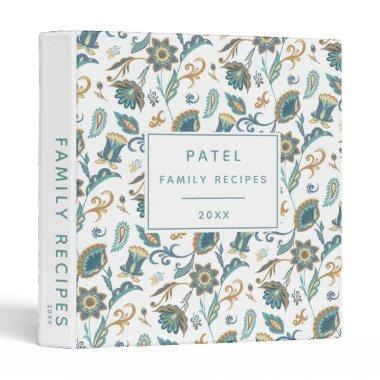 Family Recipes Blue and Gold Floral Pattern 3 Ring Binder