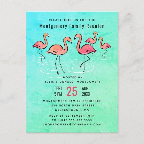 -Family Reunion Tropical Watercolor Flamingo Invitation PostInvitations