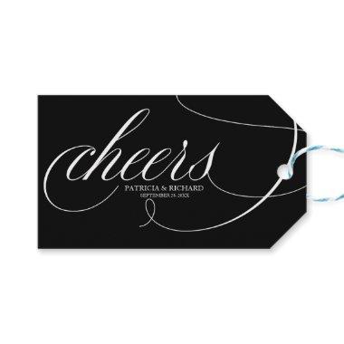Fancy Black And White Cheers Wine Bottle Tags
