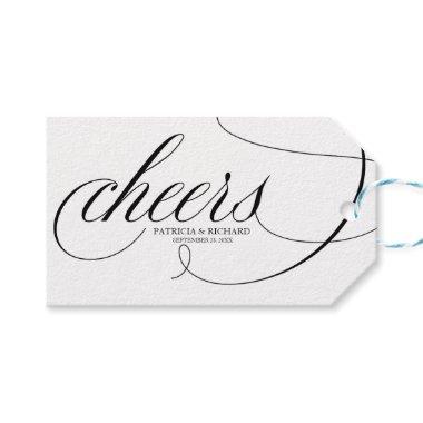 Fancy Black Script Cheers Wine Bottle Tags