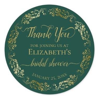 Fancy Emerald Green & Gold Thank You  Classic Round Sticker