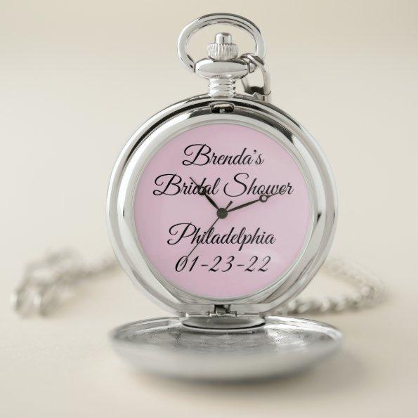 Fancy Font Pink Bridal Shower Pocket Watch