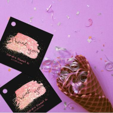 Fancy Modern Pink Black And Gold Glitter Thank You Favor Tags
