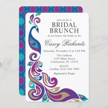 Fancy Peacock Purple and Teal Bridal Shower Invitations
