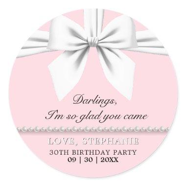 Fancy Pink Elegant Tiffany Birthday Thank You Classic Round Sticker