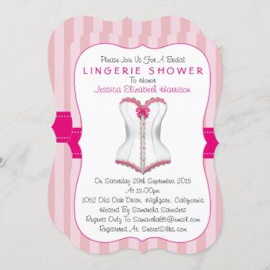 Fancy Pink & White Corset Lingerie Shower Invitations