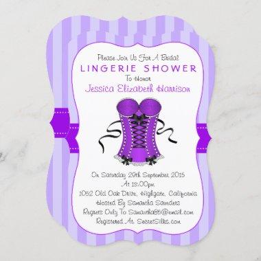 Fancy Purple & White Corset Lingerie Shower Invitations