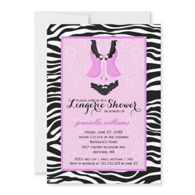 Fancy Purple Zebra Lingerie Shower Bachelorette Invitations