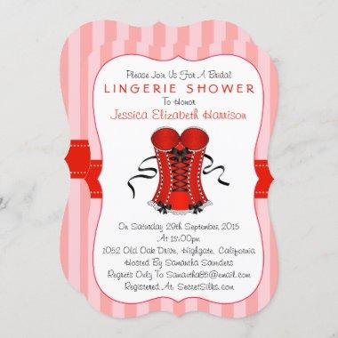 Fancy Red & White Corset Lingerie Shower Invitations