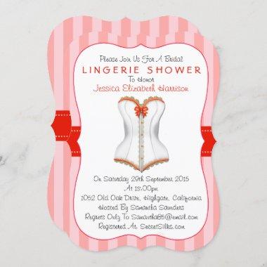 Fancy Red & White Corset Lingerie Shower Invitations