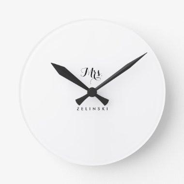 Fancy Script Calligraphy Minimalist Wall Round Clock