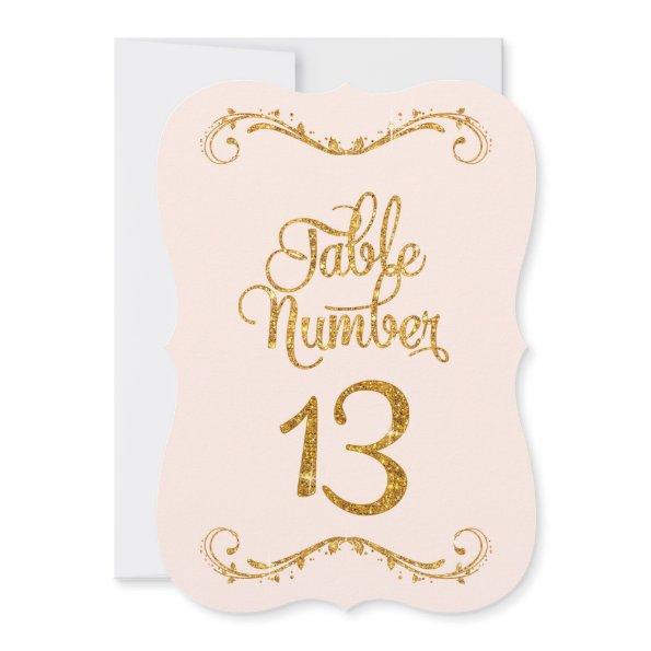 Fancy Script Glitter Table Number 13 Weddings