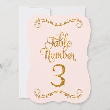 Fancy Script Glitter Table Number 3 Weddings