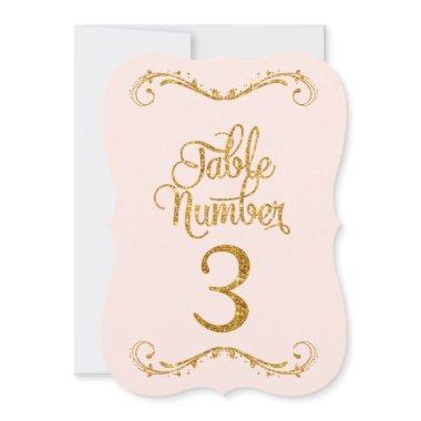 Fancy Script Glitter Table Number 3 Weddings