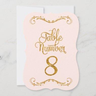 Fancy Script Glitter Table Number 8 Weddings