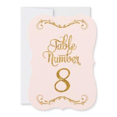 Fancy Script Glitter Table Number 8 Weddings