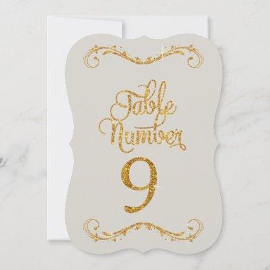 Fancy Script Glitter Table Number 9 Events
