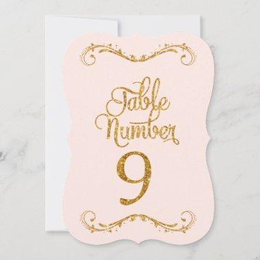 Fancy Script Glitter Table Number 9 Weddings