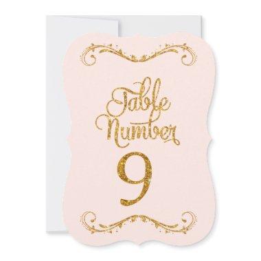 Fancy Script Glitter Table Number 9 Weddings