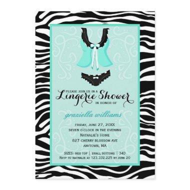 Fancy Wild Aqua Zebra Lingerie Shower Bachelorette